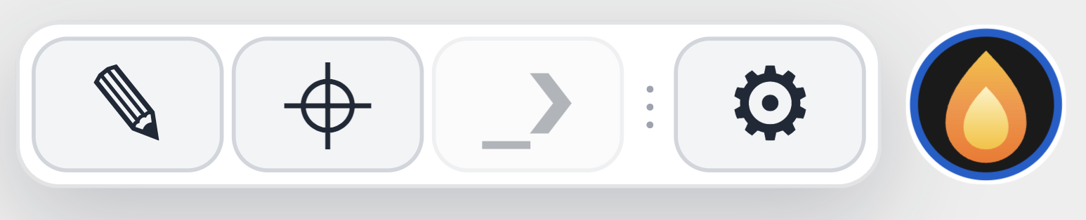 Gasoline agent overlay tool palette with quick actions